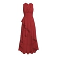 thumbnail image 4 of ChaoHeng Sundresses for Women Summer Dress Solid Hollow Out Sleeveless Midi V Neck Loose Beach Vacation for Red XXXL, 4 of 6