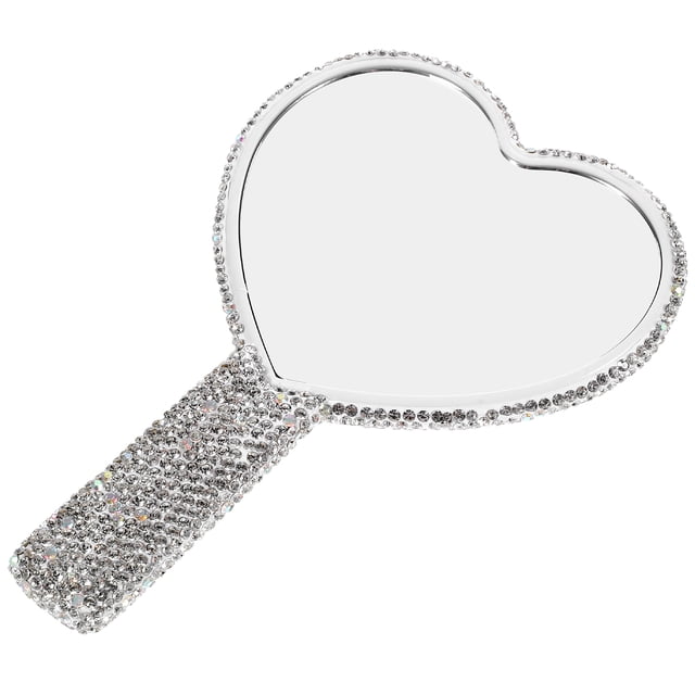 Miangastore Heart Shaped Mirror Rhinestone Purse Mirror Compact Travel Mirror Handheld Mirror With Handle