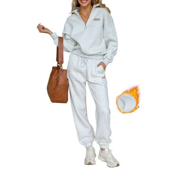 SHEWIN Sweatsuits for Women 2 Piece Outfits Fleece Lined Jogging Suit Sweatsuit Tracksuit Jogger Sets 1/4 Zipper Collar Pullover Tops and Sweatpants with Pockets