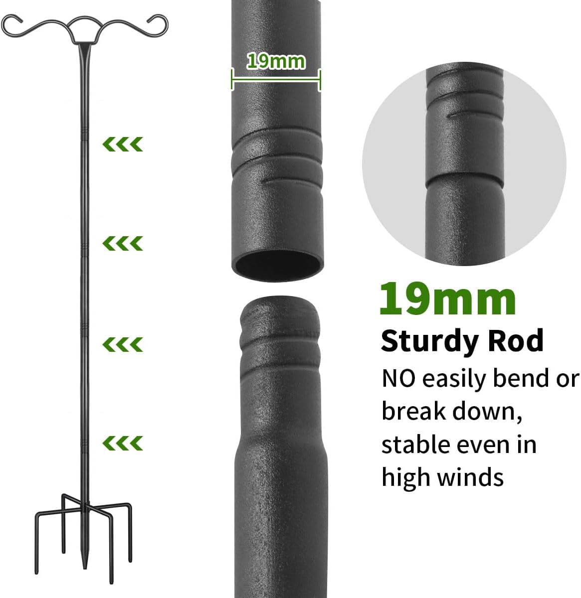 KOLAKO Bird Feeding Station, 197cm Free Standing Bird Feeder Poles Hangers, Metal Heavy Duty Double Shepherds Hook for Garden Lanterns, Light, Black