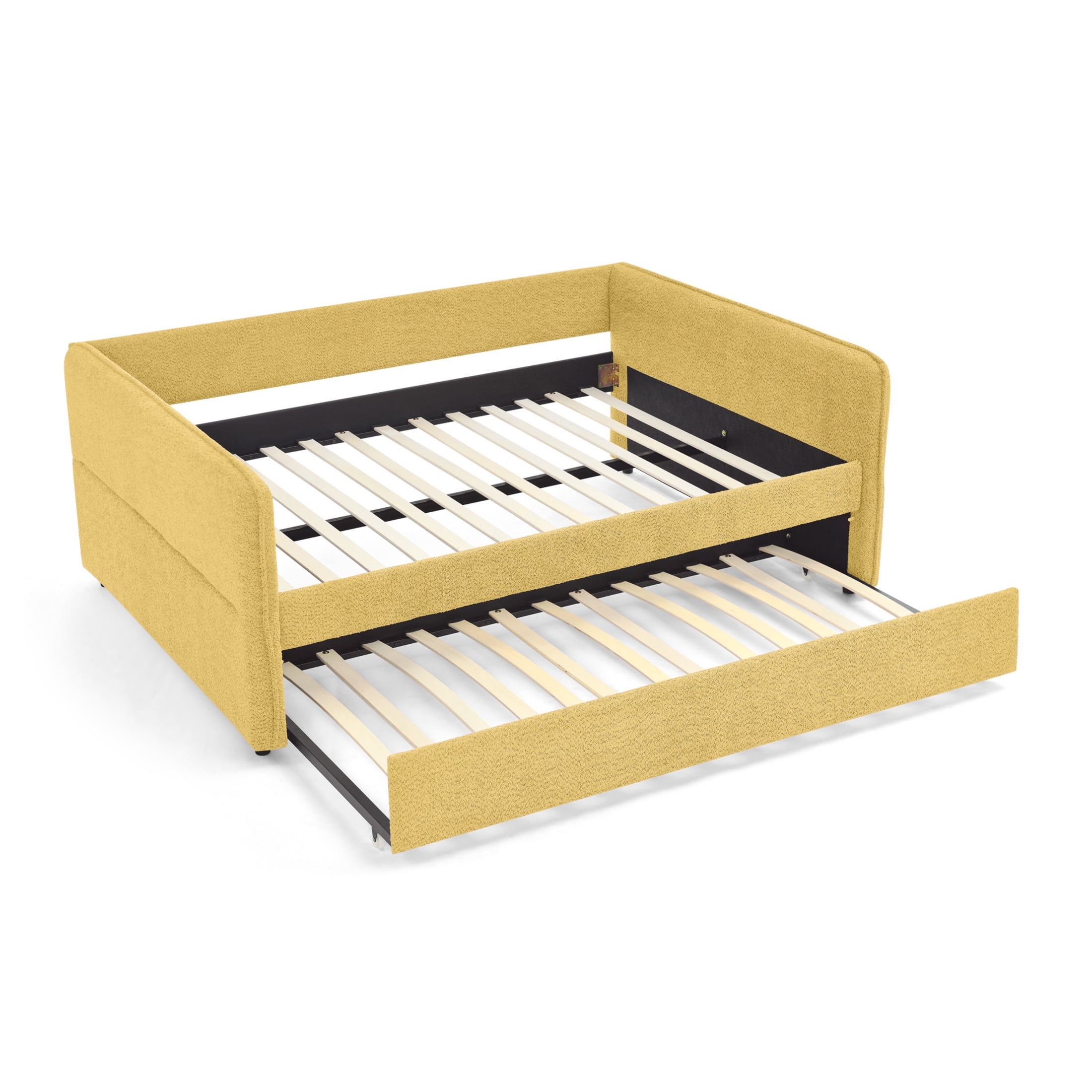 Noble House Zenton Full Size Boucle Daybed, Tufted Sofa Bed Frame with Trundle, Modern Guest Sleeper Couch, Yellow