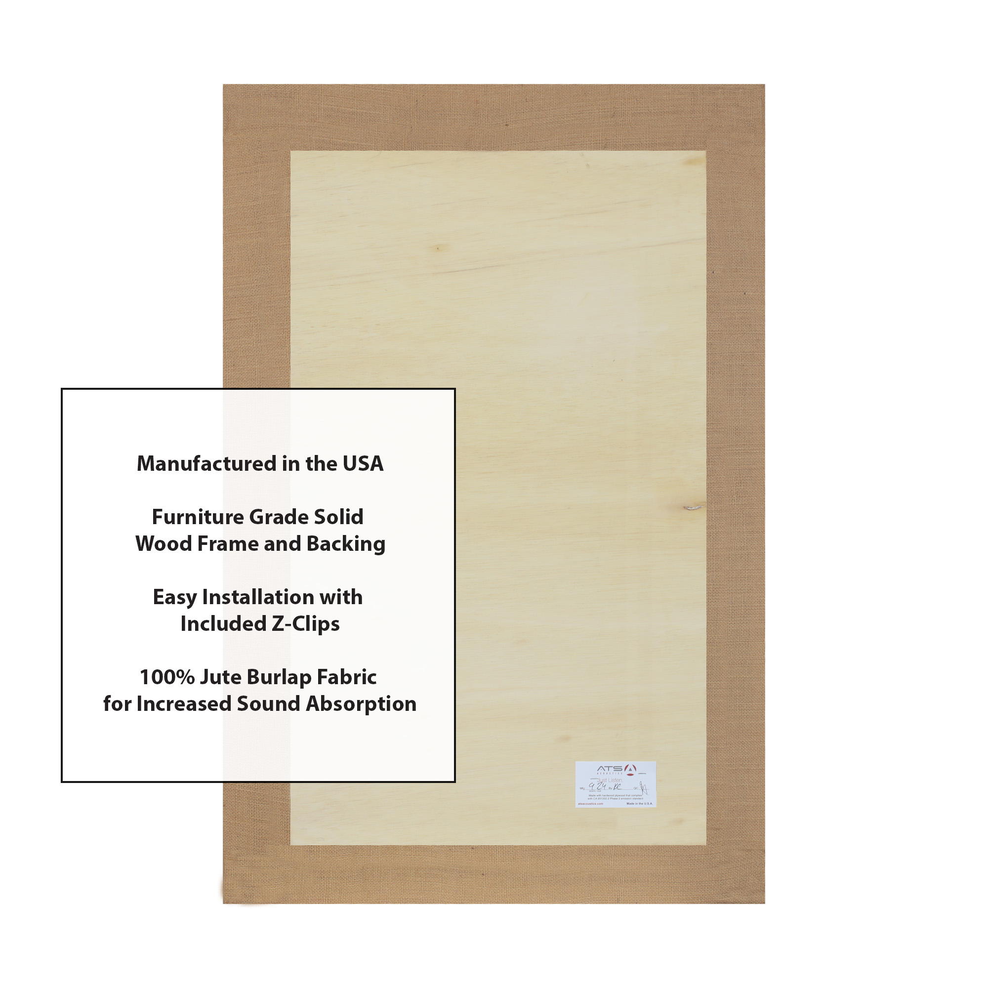 ATS Acoustics Sound Absorbing Acoustic Panel 24" x 36" x 2" Beveled Edge (Natural)