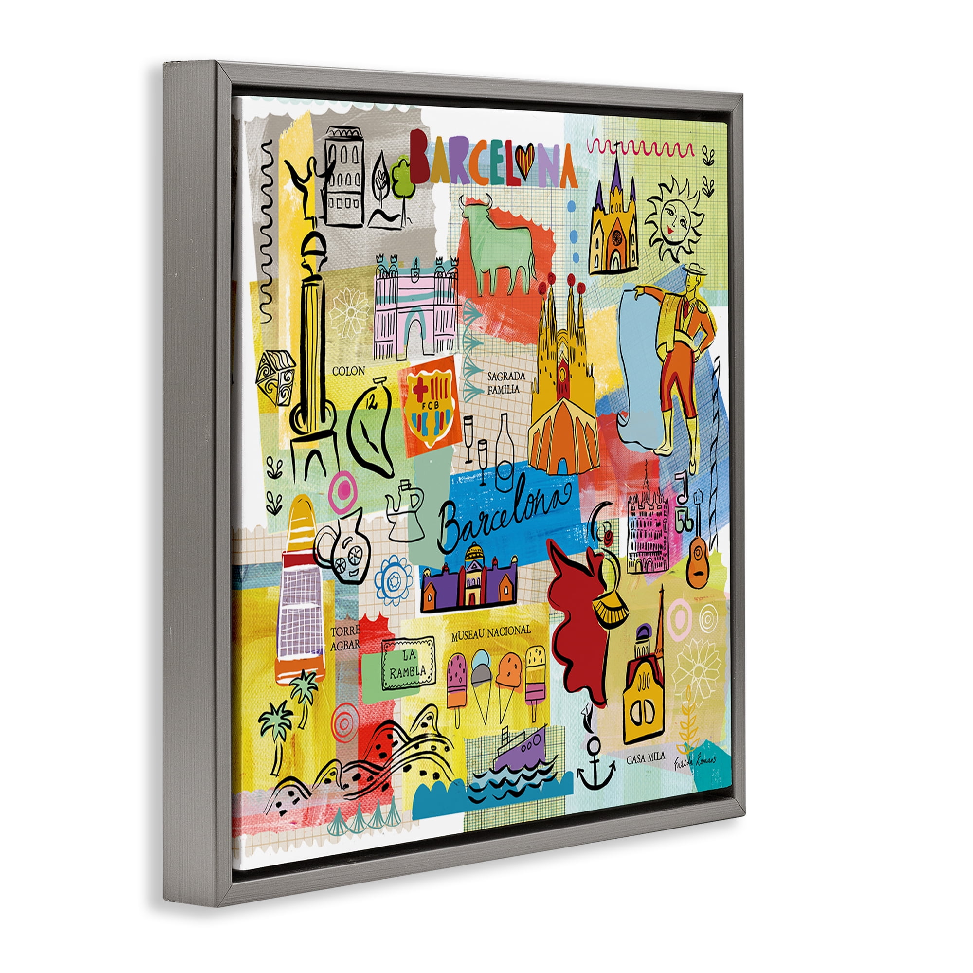 Stupell Industries Colores de Barcelona Cities & Countries Painting Gray Floater Framed Art Print Wall Art, 25 x 25
