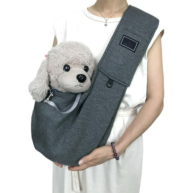 Fraise Dog Sling - Suitable for Small Dogs, Easily Holds 3-15lbs Pets, Adjustable Padded Shoulder Straps with Pocket, Reduce Neck Shoulder Stress, Designed for Everyday Travel (Dimgray)