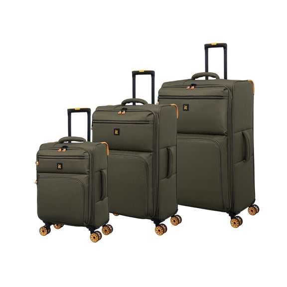 it luggage Compartment 3 Piece Set Softside 8 Wheel Expandable Luggage Suticase Spinner, Dark Olive