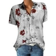 thumbnail image 2 of Mefallenssiah Été pour les Femmes, Manches Courtes Femmes Col Revers avec Bouton Imprimé tops, 2 of 5