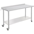thumbnail image 1 of 60 In x24 In x35 In Rolling Stainless Steel Work Table with Adjustable Undershelf Back Guard Hooks and Lockable Casters - Heavy Duty Prep Table, 1 of 6