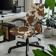 thumbnail image 2 of Renewold Brown Beige Cow Print Office Chair Slipcover Universal Rotating Boss Chair Cover Dustproof Desk Chair Protector Stretchable Fabric Cover with Elatic Bottom, S, 2 of 7