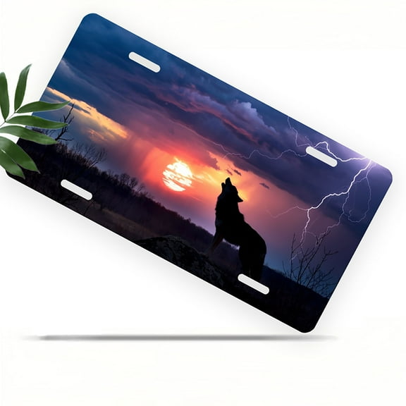 License Plate, Wolf under Stormy Sky Decorative Front,Personalized Stainless Steel License Plate Cover For Men Women,12.2" X 6.2"