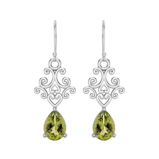 7x5 MM Pear Peridot 925 Sterling Silver Filigree Dangle Drop Women Earring