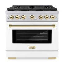 ZLINE Autograph Edition 36 in. 5.2 cu. ft. Paramount Gas Range with 6 Burner Cooktop and Convection Gas Oven in Stainless Steel with White Matte Door and Polished Gold Accents (SGRZ-WM-36-G)