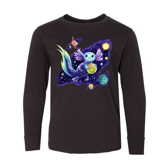 Inktastic Galaxolotl Cute Purple Space Axolotl Galaxy Design Long Sleeve Youth T-Shirt