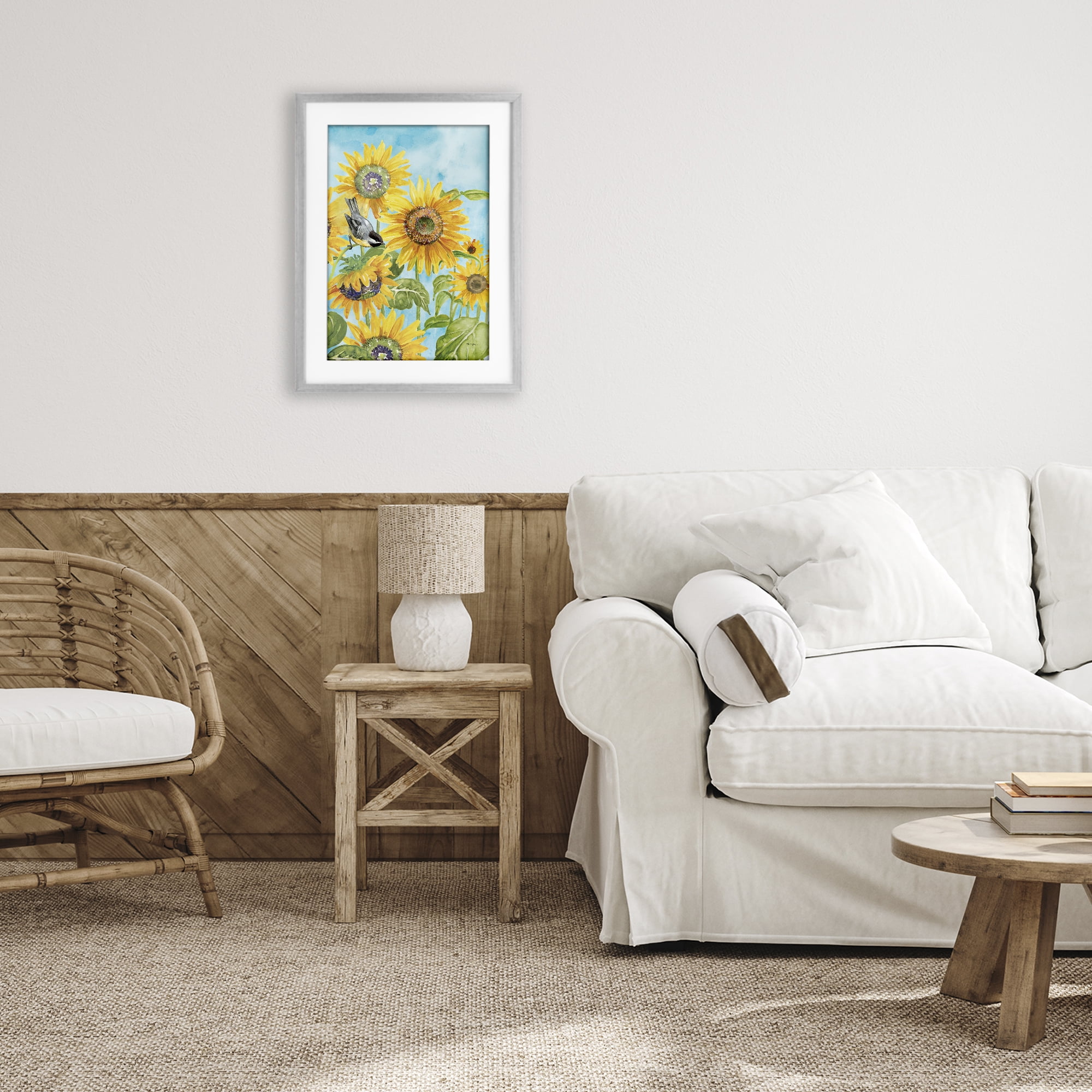 Stupell Industries Sunflower Honey Bird Gray Framed Print Under Glass, design by Tim Coffey
