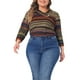 thumbnail image 1 of Blusa casual de mujer de talla grande Agnes Orinda, con mangas 3/4, de punto, a rayas, asimétrica, camiseta de moda 3X en naranja y marrón, 1 of 6