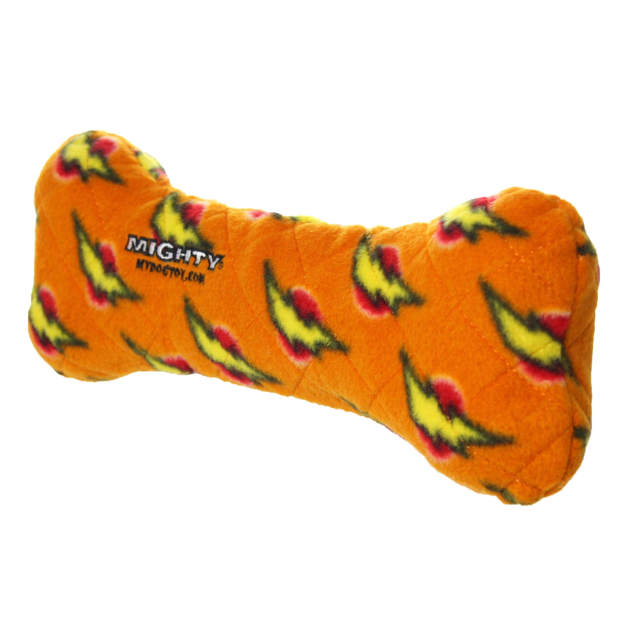 Mighty Bone Orange Durable Squeaky Plush No Stuff Dog Toy