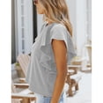 thumbnail image 3 of Tops de verano para mujer, cuello redondo, estilo volante acanalado, Color puro, camisa informal holgada para mujer, para fiesta, compras, oficina, gris L, 3 of 6