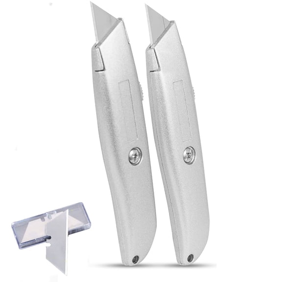EXLEAF Best Premium Utility Knife Set | Retractable Box Cutter with Metal Handle | Heavy-Duty Cutting for Cardboard, Carpet, Plastic | Retractable Blade | Includes 2 Razor Knives & Extra Blades