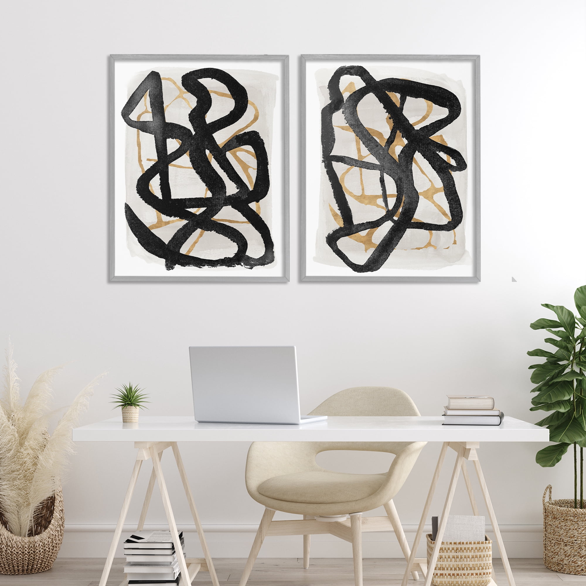 Stupell Industries Contemporary Hindsight Squiggles 2 Piece Gray Framed Giclee Art Set, design by Lucille Price
