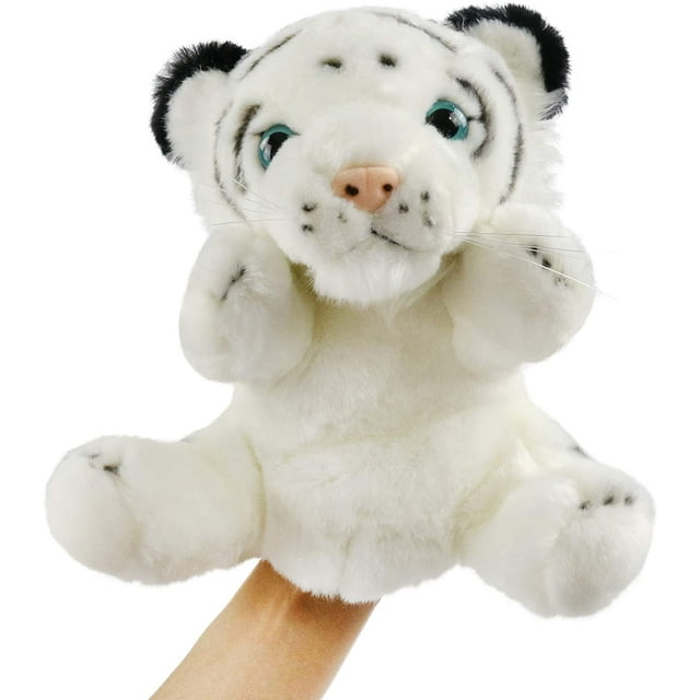 ZECATL Tiger Hand Puppet Jungle Friends Plush Animals Toy For Imaginative Play, Storytelling, Teaching, Preschool & Role-Play, 8’’