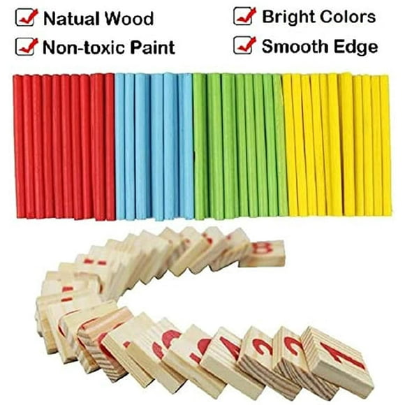 Counting Number Blocks and Sticks | Montessori Toys for Toddlers | Homeschool Supplies | Educational Wooden Math Educational Number Cards and rods with Storage Tray