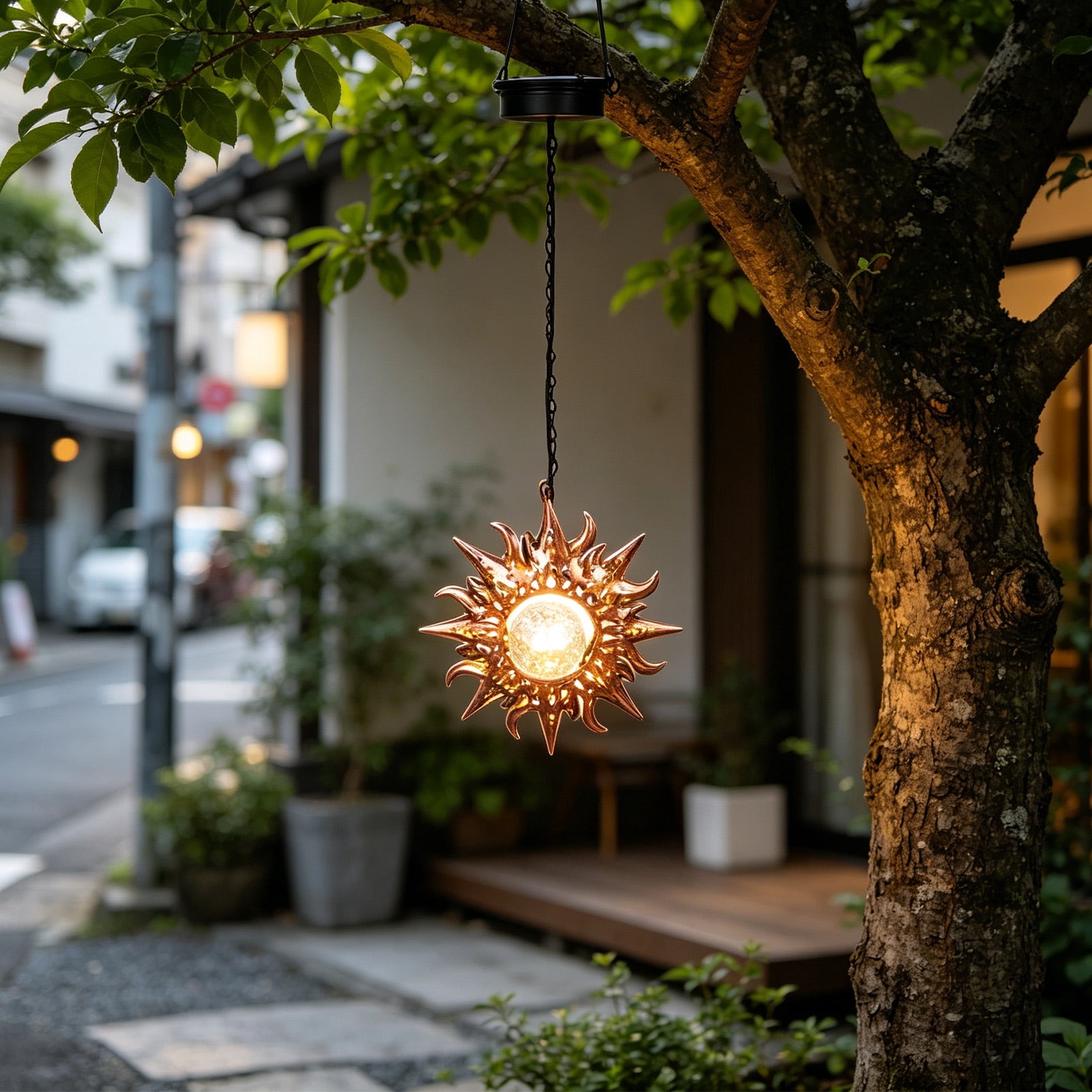 Lumifun Hanging Sun Lanterns with Crackle Glass Ball LED, Outdoor Waterproof Solar Lights Garden Decor, for Yard Front Porch Lawn Driveway Patio Backyard Pathway Gardening Gift