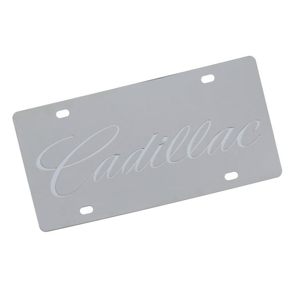 Cadillac Script License Plate (Silver On Chrome)