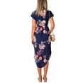 thumbnail image 3 of Vestido largo con estampado floral Vestido de fiesta dividido de cintura alta con cuello en V sexy, Azul oscuro, S sidaley AP001373-11, 3 of 7
