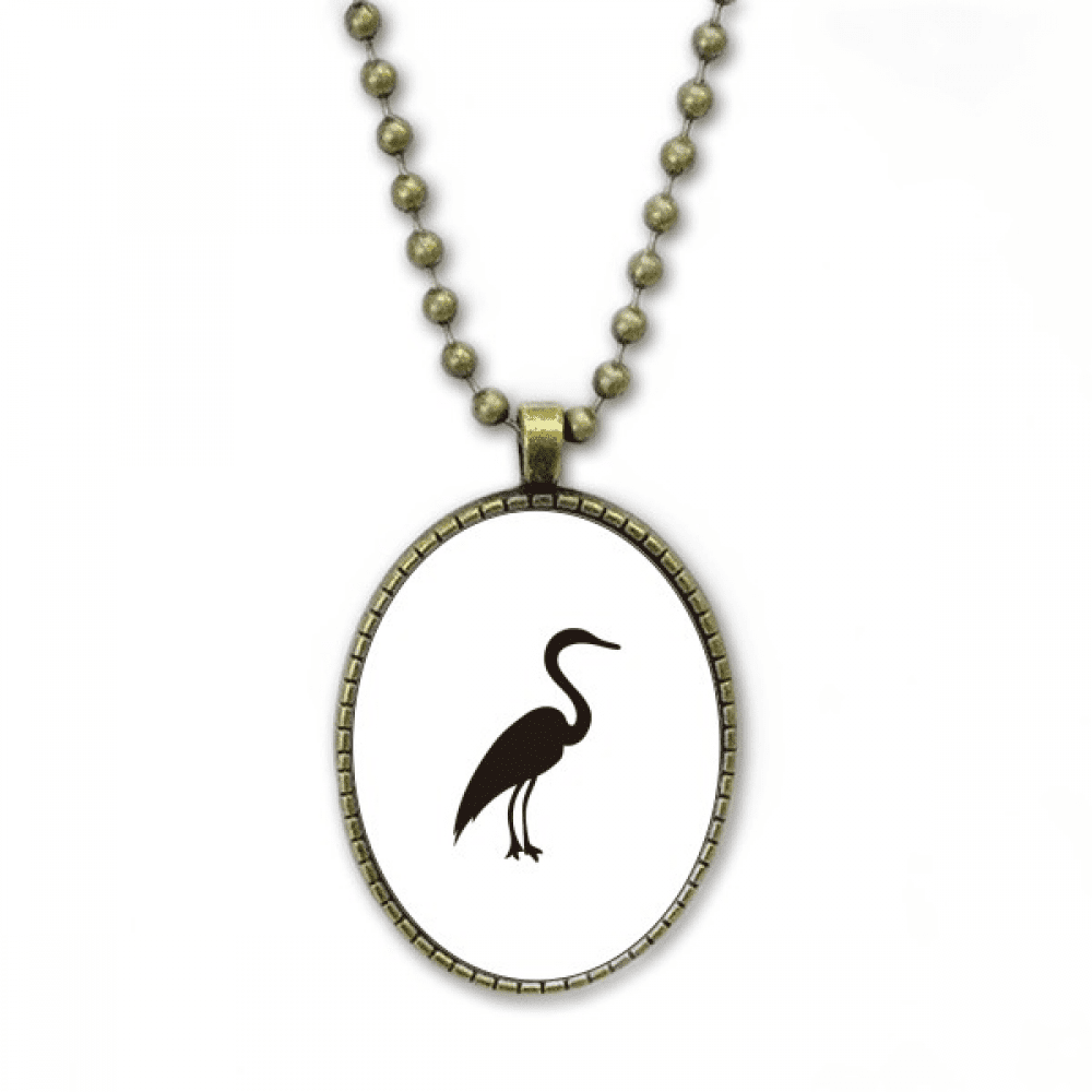 Black Grey Heron Animal Portrayal Necklace Vintage Chain Bead