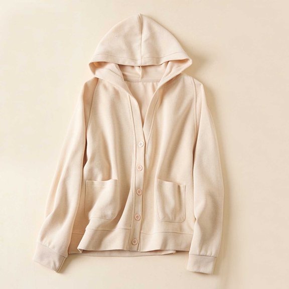 Womens Coats Hooded Pockets Buttons Long Sleeve Regular Casual Coat,Coats for Women Beige L