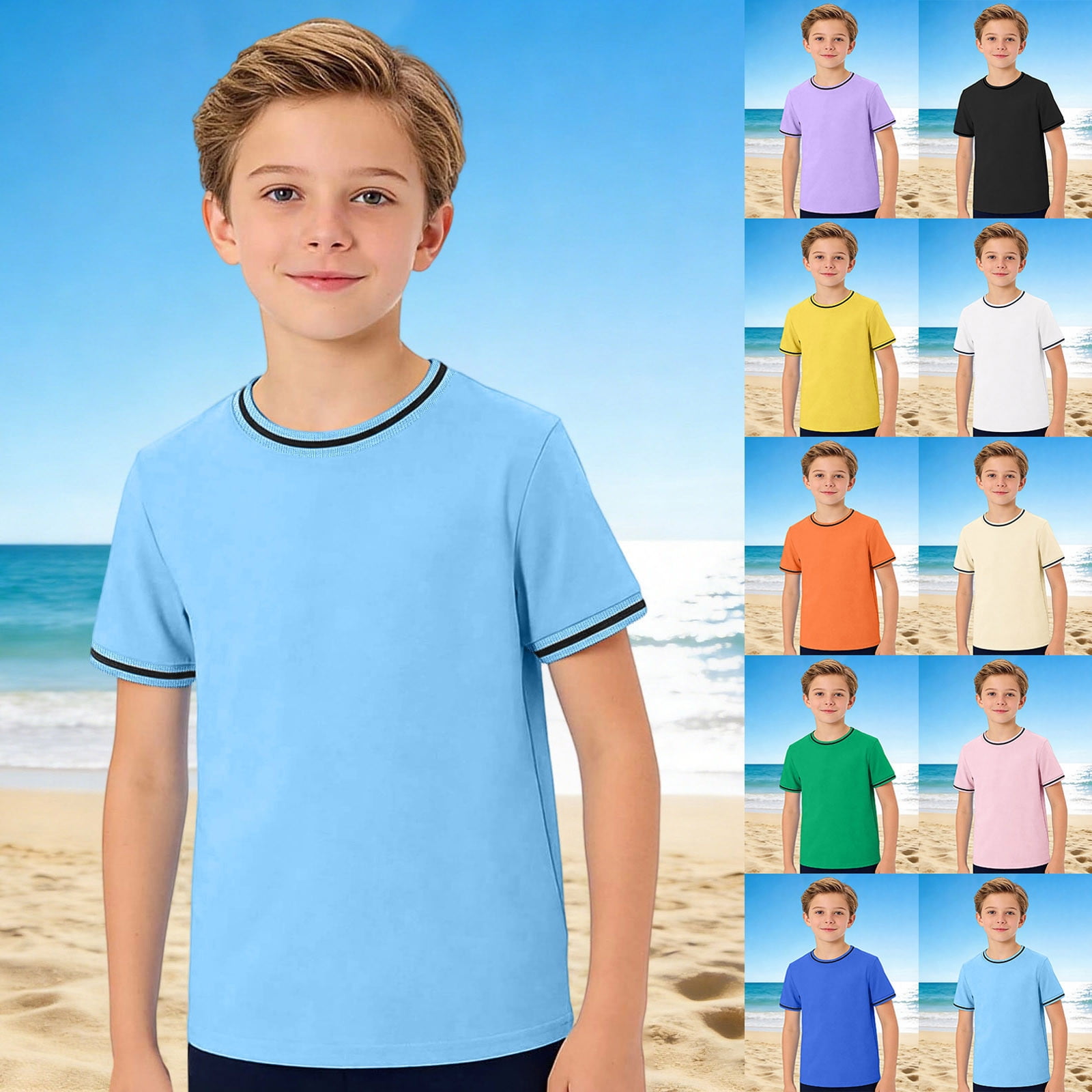 CAIXIA Boys Short Sleeve T-Shirt Kids Cotton Tees Crewneck Tops Basic Shirts