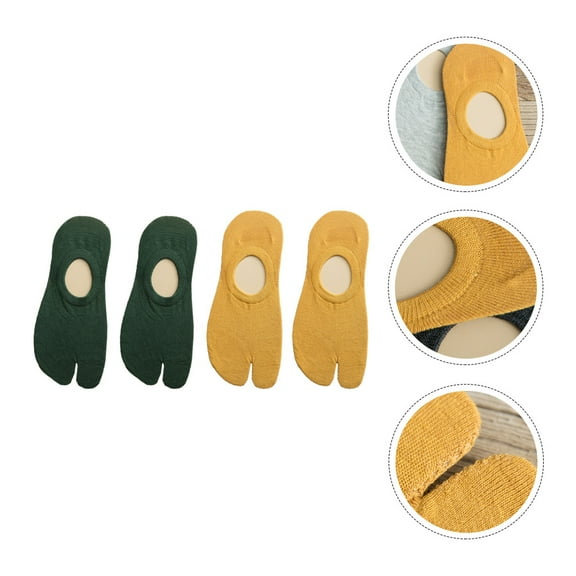 PAMINGONO Adult Toe Socks Cotton 2 Pairs Anti-skid Socks Men Green