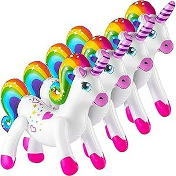 Rykon Inflatable Unicorn Party Decorations, Pack of 4, 24-Inch Blow Up Rainbow Unicorns, Large Birthday Decorations, Pool Toys & Party Favor Supplies