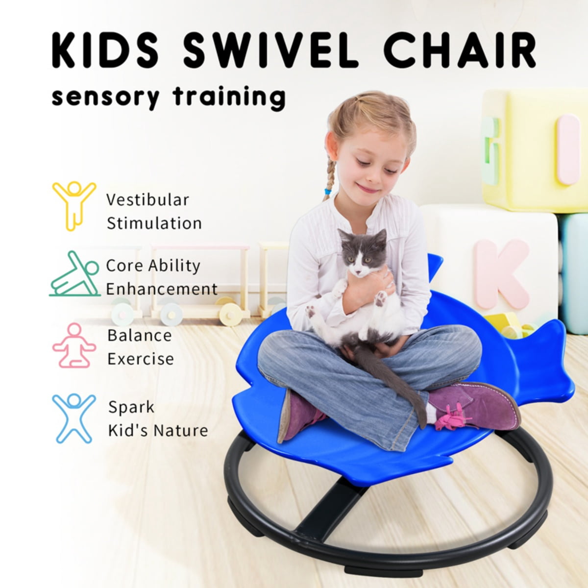 Sensory Spinning Chair for Kids with Autism & ADHD, Swivel Chair for Indoor/Outdoor Use, Sit and Spin Toys, Fish-Shaped Sensory Chairs for Autistic Children, Training Body Coordination