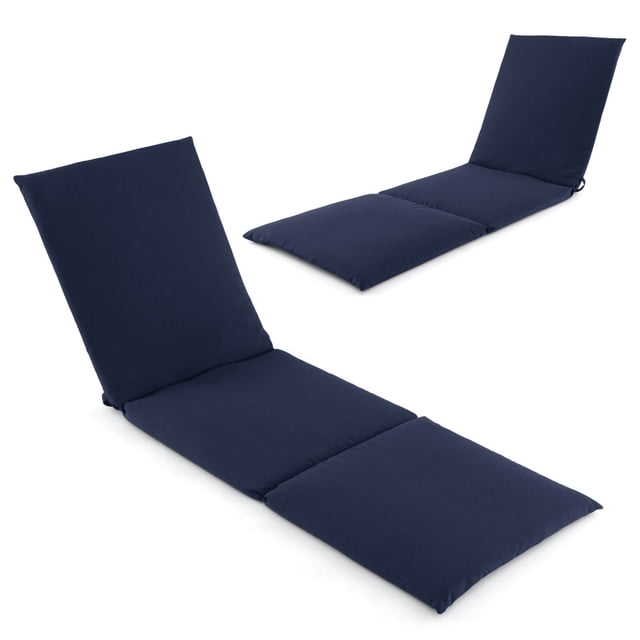 Costway 2 PCS Outdoor Chaise Lounge Cushion with Hook & Loop Fastener Fixing Straps Patio Blue