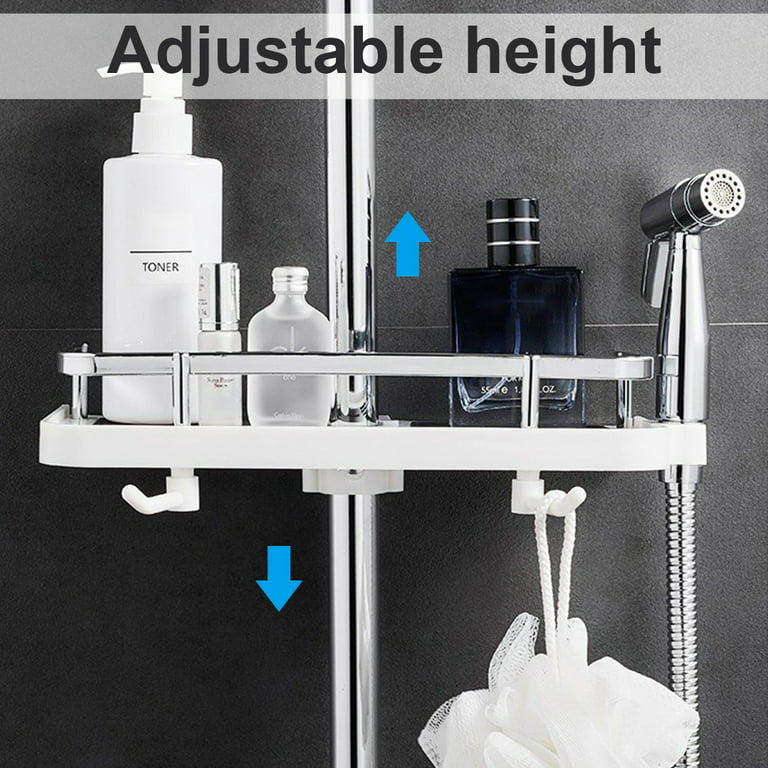 CIVG Shower Caddy Shelf for Slide Bar Detachable Shower Rack Organizer with  2 Hooks Adjustable Bathroom Shampoo Soap Holder Punch Free Shower Storage