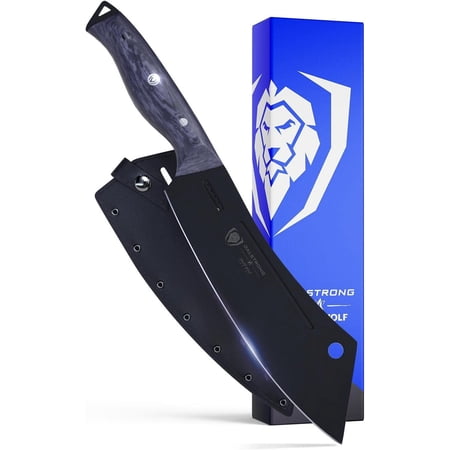 Giftable Hybrid Cleaver & Chef Knife-8" - Delta Wolf Series - Ultra-Thin & Zero Friction Blade Steel-Black Titanium Nitride Coating-Camo Handle w/Sheath