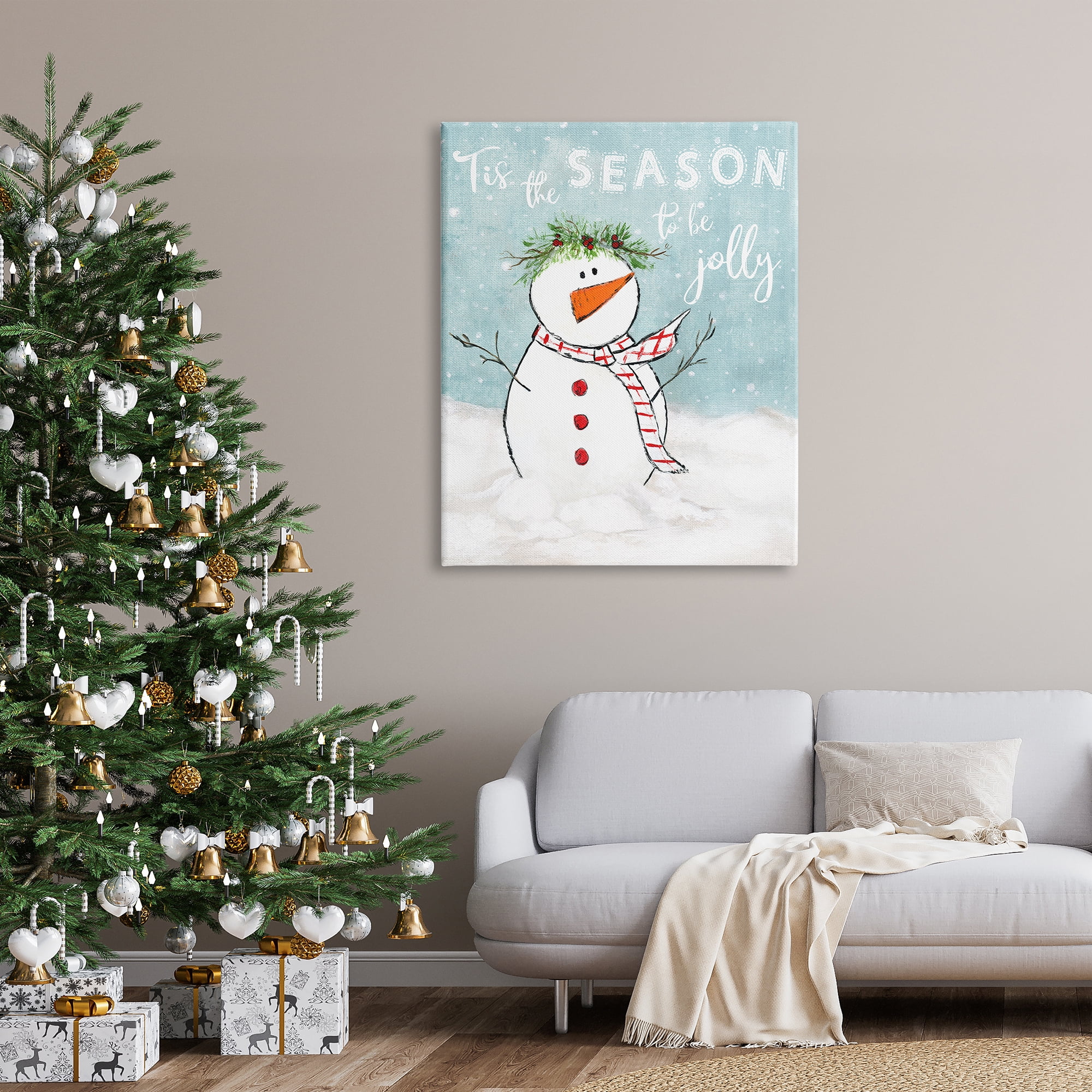 Stupell Industries Tis the Season Snowman Holiday Painting Gallery Wrapped Canvas Art Print Wall Art, 36 x 48