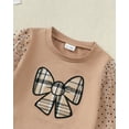 thumbnail image 4 of Kucnuzki 12 Months Infant Baby Girls Outfit Set 18 Months Kid Child Clothing Winter Mesh Puff Long Sleeves Bowknot Pullover Top Plaid Flared Pants Sets 2pcs Clothing Khaki, 4 of 7