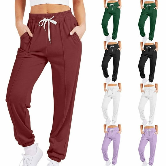 YHAJDS Women's Winter Trousers,Sweatpants Women Casual Pants for Women Solid Color Drawstring Elastic Waist Cuffed Ankle Slim Sports Pants