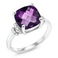 thumbnail image 3 of Gem Stone King 3.74 Cttw Amethyst Engagement Ring for Women in 925 Sterling Silver | Cushion Checkerboard 10MM | Gemstone Birthstone | Available in Size 5, 6, 7, 8, 9, 3 of 5