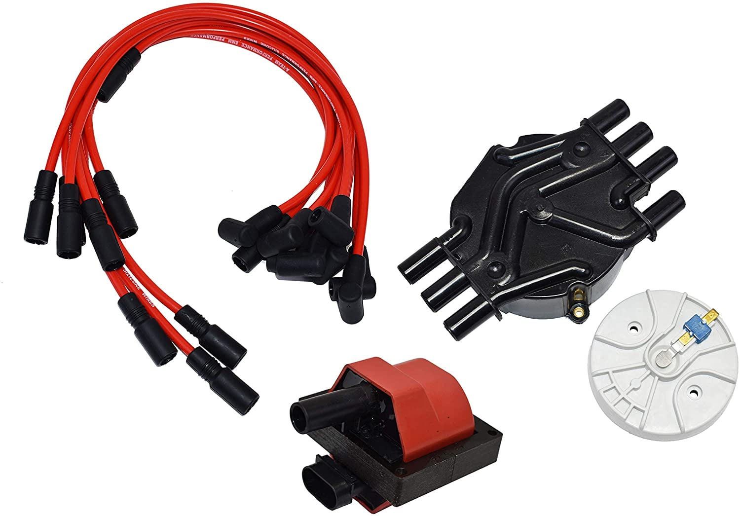 Rotor & 8.0mm Spark Plug Wires Kit Compatible With 96-07 Chevy GM Vortec 4.3L 262 Remote Ignition Coil Tune Up Kit A-Team Performance Distributor Cap 