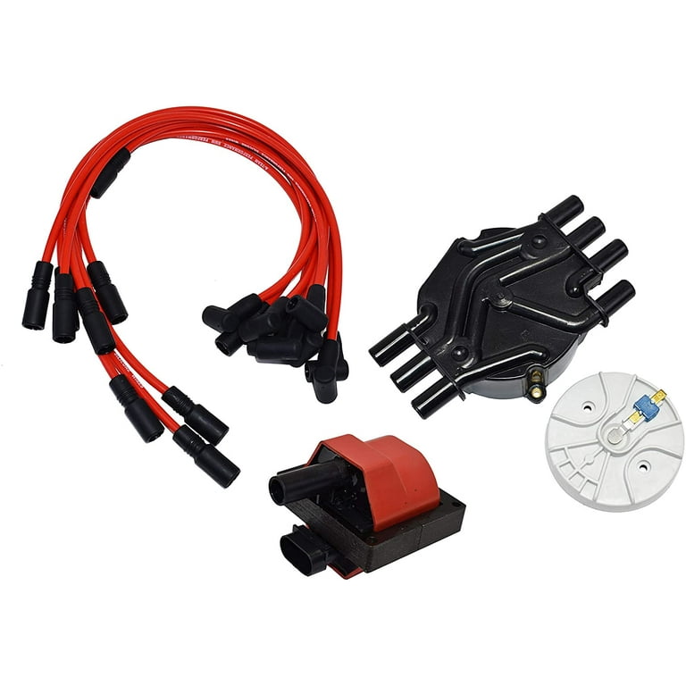 A-Team Performance Distributor Cap, Rotor, Remote Ignition Coil And 8.0mm  Spark Plug Wires Kit For 96-07 Chevy GM Vortec 4.3L 262 