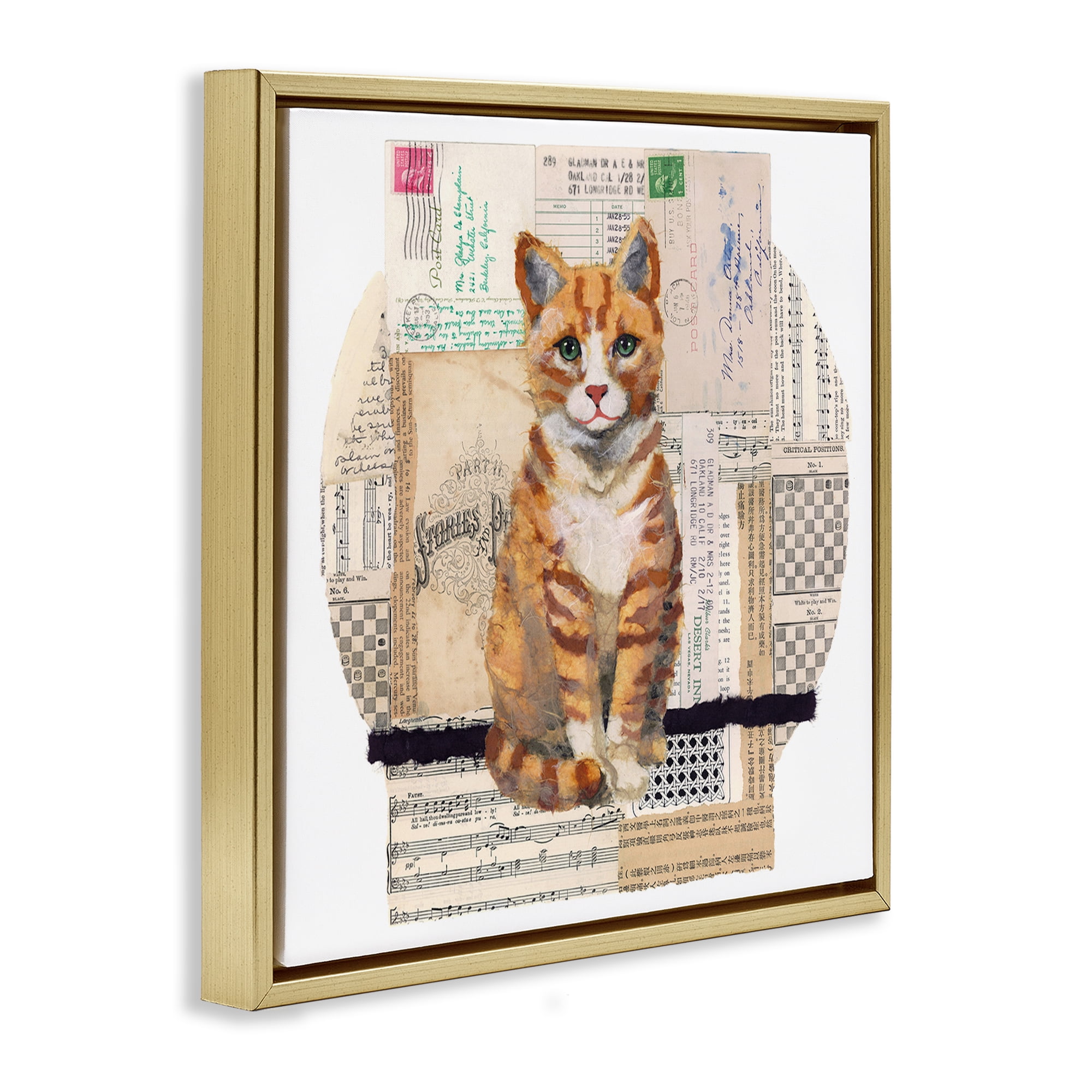 Stupell Industries Orange Cat Collage Animals & Insects Painting Gold Floater Framed Canvas Art Print Wall Art, 18 x 18