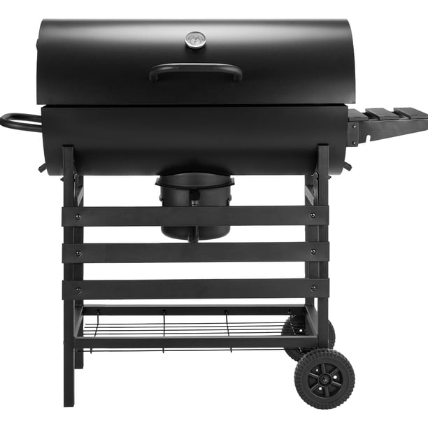Asador Tipo Barril De Carbón Con Gran Área De Cocción Móvil Color Negro