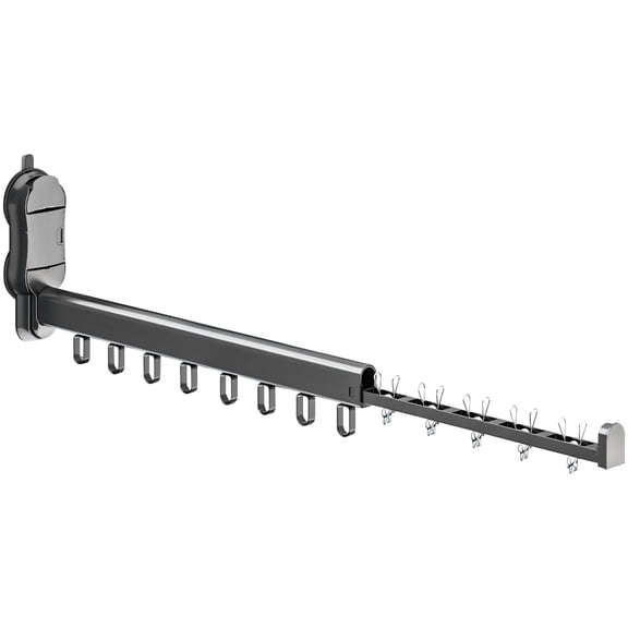 Gunmetal Grey Suction Cup Foldable Extendable Clothes Drying Rack, Space Aluminum, 8 Hooks 5 Clips, 22 lbs Capacity, Space-Saving for Laundry, Bathroom, Balconies