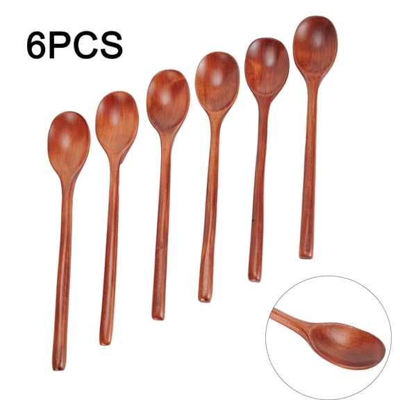 Gerich Long Wooden Spoon,6 Pieces 9 inch Korean Style Spoon,Kitchen Long Handle Mixing Spoon,Natural Wood Soup Spoon for Kids