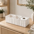 thumbnail image 4 of Akmoler Woven Toilet Paper Storage Basket, 3-Section Divided Tank Topper, Natural Handwoven Paper Rope Basket Organizer for Bathroom Countertop Shelf Bathroom Home Decor - White, 4 of 7