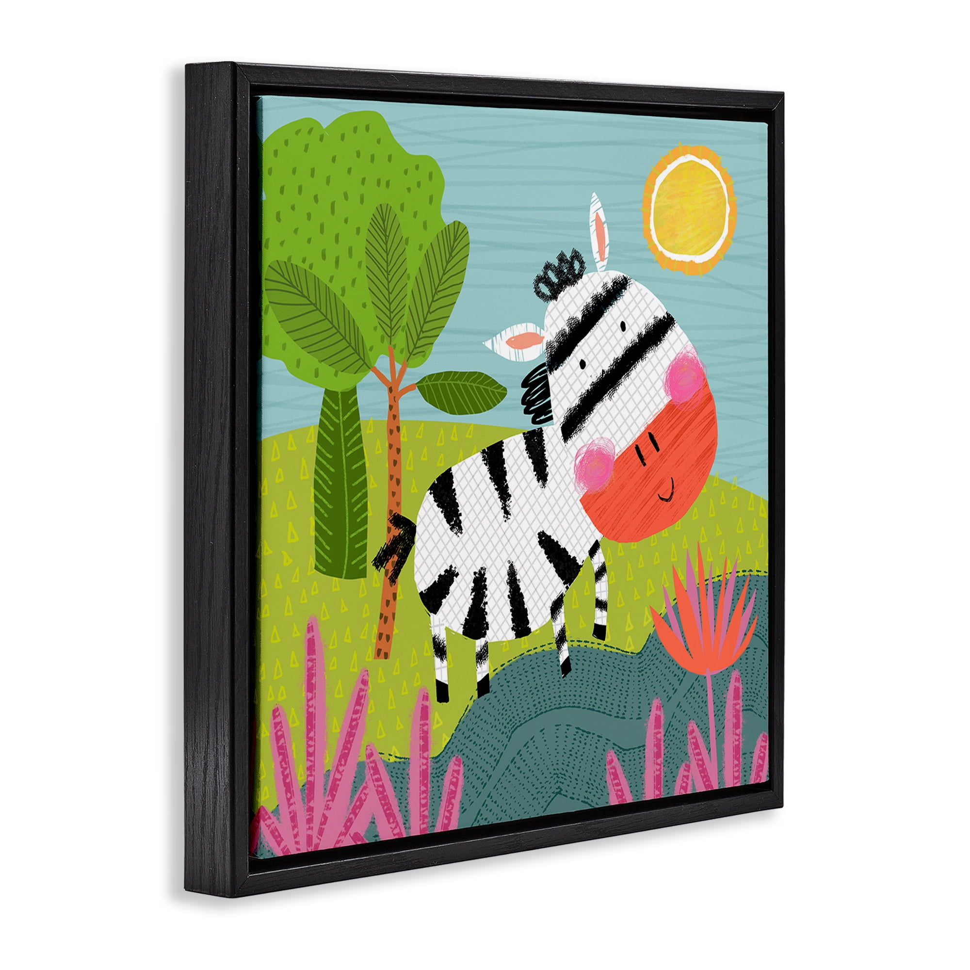 Stupell Industries Whimsical Zebra in Nature Animals Painting Black Floater Framed Canvas Art Print Wall Art, 18 x 18