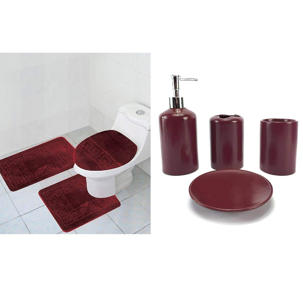 7 Piece Bath Accessory Set Bathroom Rugs Contour mat & Ceramic