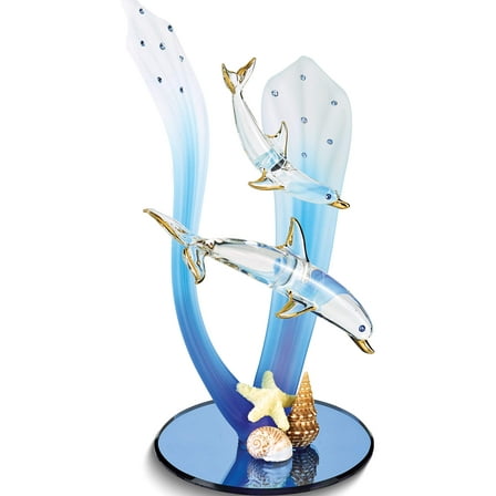 Fashion Dolphin And Baby Glass Figurine (10 X 12.75) Made In China gm19300